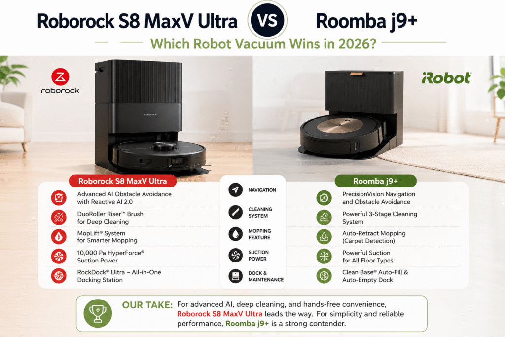 Roborock S8 MaxV Ultra vs Roomba j9+